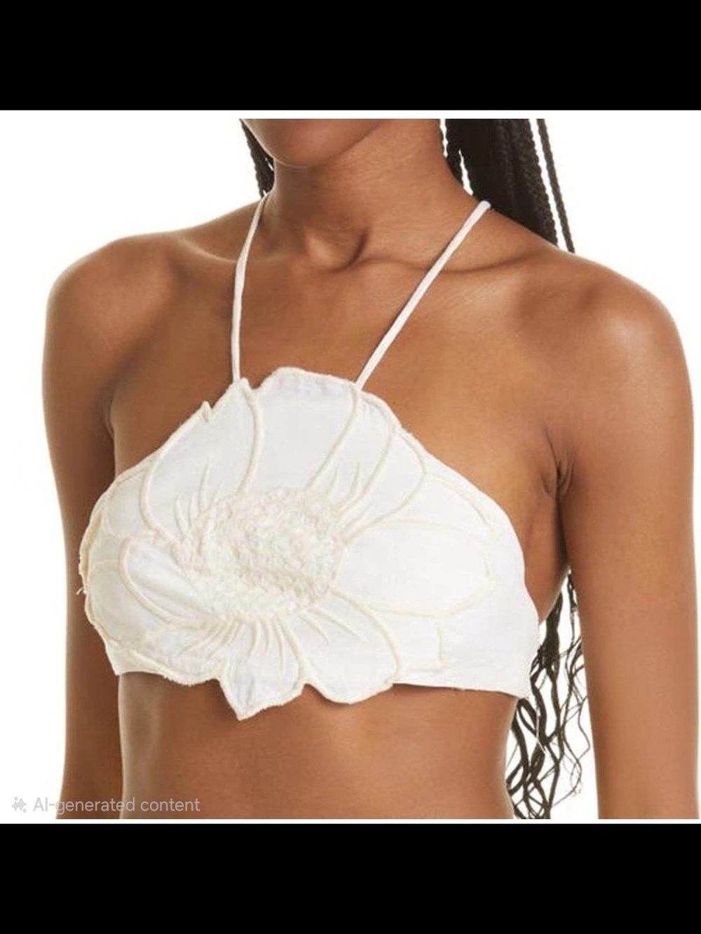 Off-White Flower Crop Top with Bead Trim Tie Back.